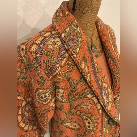Coachella Vintage 90’s Sugar Street Weavers Tapestry Retro Jacket Persimmon SM - Picture 3 of 10